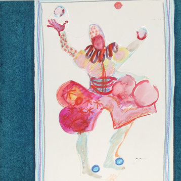 Jean-Jacques Vergnaud, Juggling Clown II, Gouache Painting