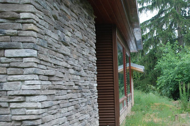 Inspiration for a mid-sized contemporary two-story mixed siding flat roof remodel in Detroit
