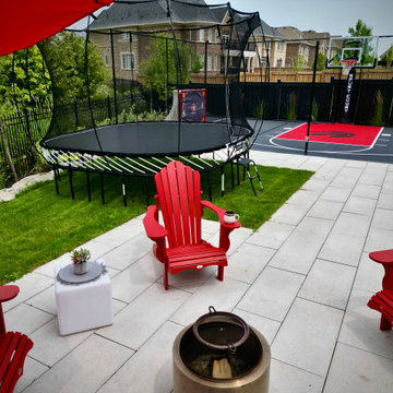 Entertainment Patio with Fire Feature, Trampoline, and Sport Court Integration