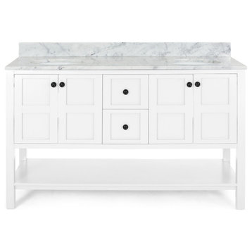 Anna Contemporary 60" Wood Double Sink Bathroom Vanity With Marble Counter Top,