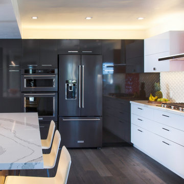 Kitchen with an ocean view