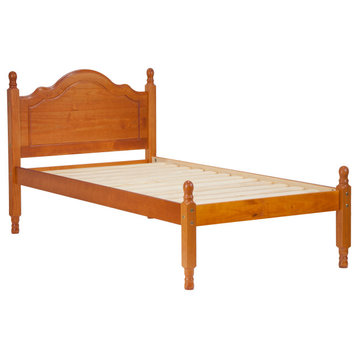 100% Solid Wood Reston Twin Panel Headboard Platform Bed, Honey Pine
