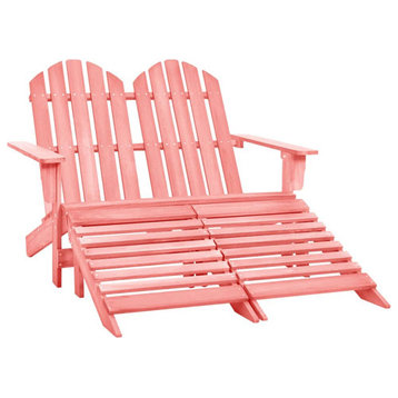 vidaXL 2-Seater Patio Adirondack Chair with Ottoman Seat Solid Wood Fir Pink