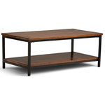 Decor Love - Modern Industrial Coffee Table, Mango Wood Top & Shelf, Dark Cognac Brown - - DIMENSIONS: 24" D x 48" W x 18" H