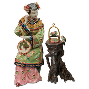 Chinese Porcelain Lady With Bird Cage