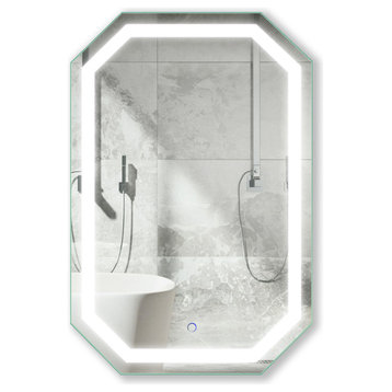 LED Lighted Octagon Wall Mount Bathroom Mirror With Defogger, 24"x36"