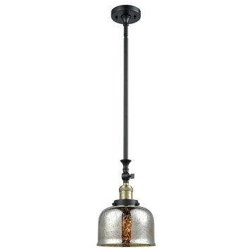 1-Light Large Bell 8" Pendant, Black Antique Brass, Glass: Silver Mercury