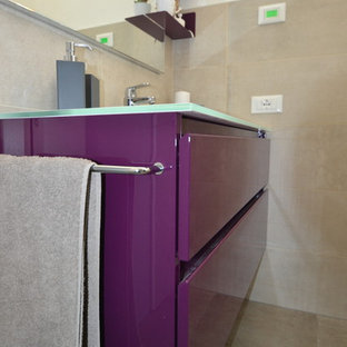 75 Beautiful Modern Powder Room With Purple Cabinets