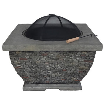 GDF Studio Laraine Outdoor 32" Wood Burning Concrete Square Fire Pit, Gray