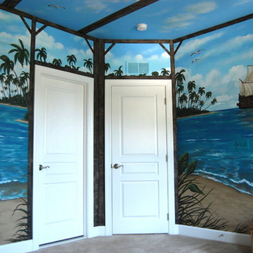 Treasure Island Pirate Mural Themed boys bedroom by MuralArt.com