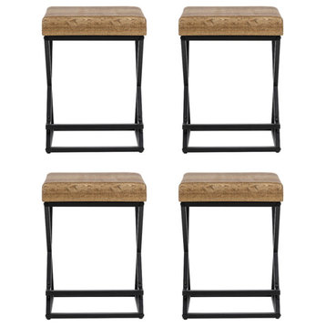 Metal Bar Stool With Footrest, Set of 4