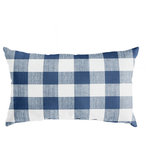 Mozaic Company - Stewart Dark Blue Buffalo Plaid XL Lumbar Pillow, 16x26 - This wide checkered, white and dark blue buffalo plaid pattern will add the perfect traditional accent to your d��_cor. Use this oversized outdoor lumbar pillow as a way to enhance the decorative quality of any seating area. With a classic buffalo plaid pattern, this pillow adds an eye-catching and elegant touch wherever it is used. The exteriors are UV and fade resistant to maintain the attractive look and feel through long-term outdoor use. The 100 percent recycled fiber fill ensures a soft and supportive experience to maximize comfort.