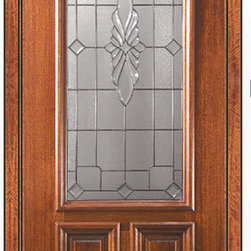 Prehung Single Door 96 Mahogany Versailles 2 Panel 2/3 Lite Glass - Front Doors