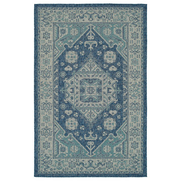 Kaleen Arelow Are02-22 Outdoor Rug, Navy, Teal, Gray, White, 2'7"x4'11"