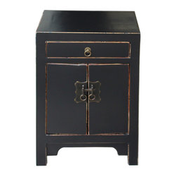 Oriental Black Lacquer Round Moon Face End Table Nightstand - Side Tables And End Tables