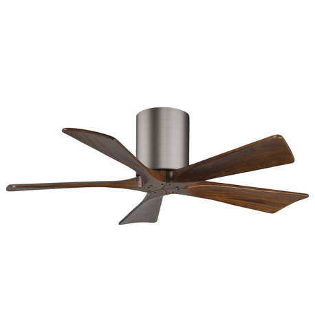 Irene-5H Flush Mounted Ceiling Fan, Brushed Pewter, Walnut Blades, 42"