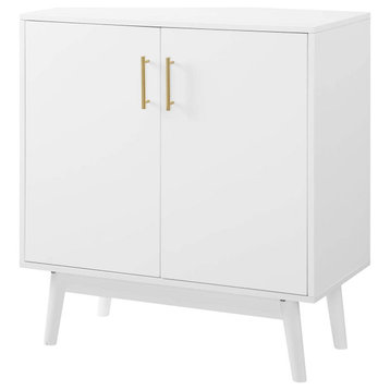 Elegant Storage Cabinet, 2 Doors With Adjustable Shelf and Golden Pulls, White