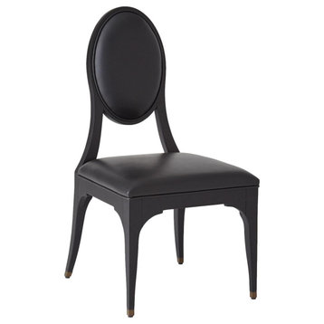 Hollywood Glam Black Leather Dining Chair Armless Oval Art Deco Vintage Style