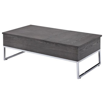 ACME Iban Coffee Table with Lift Top in Gray Oak and Chrome