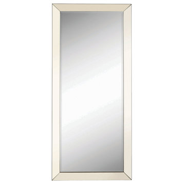 Rectangular Shaped Floor Mirror With Beveled Edge Silver - Saltoro Sherpi