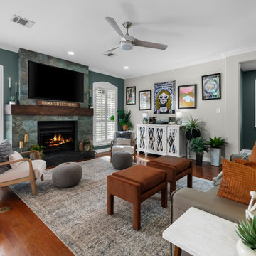 Wide Living Room View with Fireplace and Seating