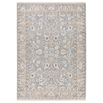 2' X 3' Blue Ivory Machine Woven Floral Oriental Indoor Area Rug