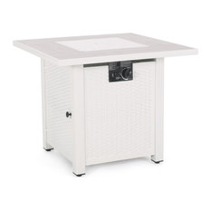 GDFStudio - Larry Outdoor 40,000 BTU Iron Square Fire Pit, White/Light Gray Wood Grain - Fire Pits