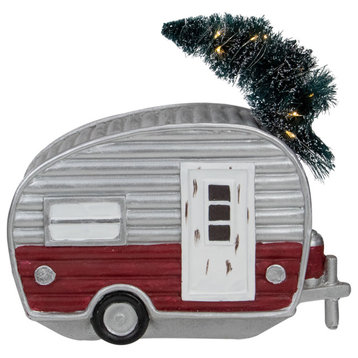8.5" LED Lighted Camper with Pine Bough Christmas Decoration