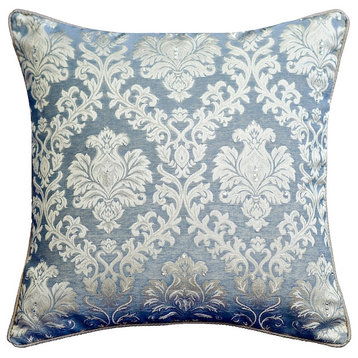Blue Jacquard Damask, Crystal & Victorian 24"x24" Throw Pillow Cover - Audrey