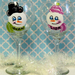 Personalized Mr. and Mrs. Snowman Wine Glasses - Products