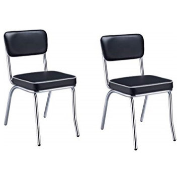 Retro Side Chairs with Cushion Black and Chrome (Set of 2)