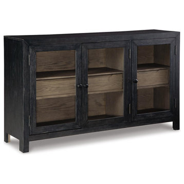 Ashley Furniture Lenston 3-Door Wood Accent Cabinet in Black/Warm Gray