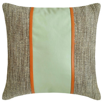 Mint Green and Gray Jute Faux Leather Tape 20"x20" Pillow Cover, Mint Fresh