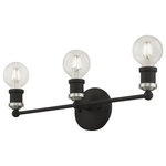 Livex Lighting - Lansdale 3 Light Black With Brushed Nickel Accents ADA Vanity Sconce - Clean lines and exposed bulb sockets make the Lansdale collection perfect for your mid-mod or transitional bath. The eclectic look is perfect for spaces wanting an urban, minimalistic or industrial touch. With superb craftsmanship and affordable price, this black finish combined with brushed nickel finish accents makes this three-light vanity sconce sure to tastefully indulge your extravagant side.