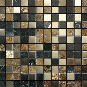 12"x12" Honed/Polished Blend Siberian Brown Mosaic Stainless Steel Tile, Single