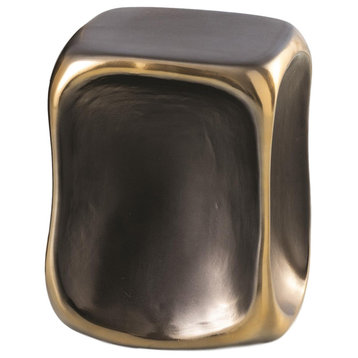 Modern Minimalist Pinched Cube Accent Table Gold Black 16" Pedestal Geometric