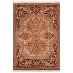 Bareens Designer Rugs - Firdous Pak Persian Berneice Brown/Taupe Wool Rug - 5'11'' x 9'6'' - Designed with mesmerizing intricacy and gorgeous color palette, this hand-knotted masterpiece demonstrates the beauty and electrifying thrill of Pak Persian art. These meticulously hand-knotted Pak-Persian rug is made with pure wool and features breathtaking traditional, transitional, and tribal designs in bold luxurious color pallets. Known for their intricate designs these rugs are a reproduction of Persian rugs, made in Pakistan with unique Mughal designs. Made by master weavers using the same Persian texture, design and dying technique, we wanted to produce the most significant manifestation of Persian art, life, and culture. This rug is most famous for its exceptional quality, incredible designs, patterns, and vibrant rich color. Pak-Persian rugs made with Persian weave with high knot counts, which enables the high intricacy and detail found in the patterns are also referred to as "State of art", each color adds a rich beautiful detail in the artwork of this rug. The design, color, and beautiful chromatic composition with a vibrant sheen with intricate designs, exude beauty, elegance, and quality make this rug a masterpiece of its own.