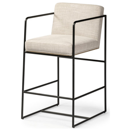 Stamford Light Beige Upholstered Seat With Wood Back, Metal Frame Counter Stool