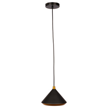 Matte Black Hanging Pendant Light With Gold Shade Interior