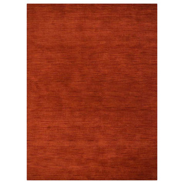 Hand Knotted Loom Wool Area Rug Solid Light Red, [Rectangle] 5'x8'