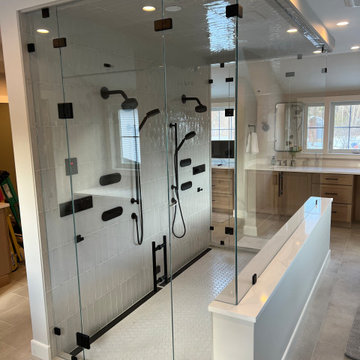 Dual-Door Glass Shower Enclosure with Dual Showers