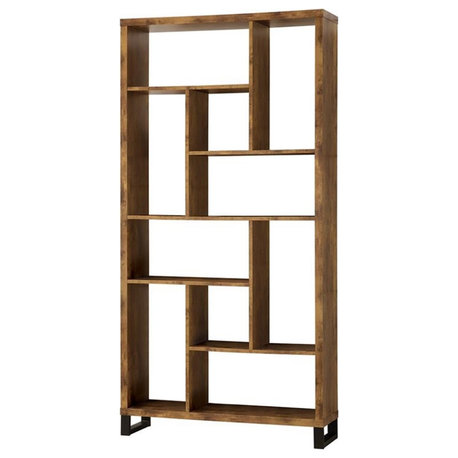 Coaster 10-Shelf Farmhouse Wood Bookcase with Metal Base in Nutmeg