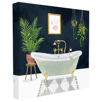 Designer Bathroom Blue Gold Design, 30"x30", Canvas Art