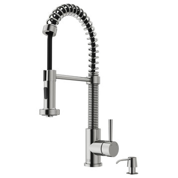 VIGO Edison Pull-Down Kitchen Faucet With Soap Dispenser, Stainless Steel