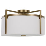 My Swanky Home - Elegant Soft Off White Round Flush Mount Chandelier 3 Light Shade Gold 21" - Chic and versatile with clean lines this 3 lt. semi flush mount features an antique brass finish with off white linen hard back shade with a central frosted glass diffuser.