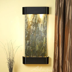 Cascade Springs Wall Fountain with Blackened Copper and Green Slate - Indoor Fountains