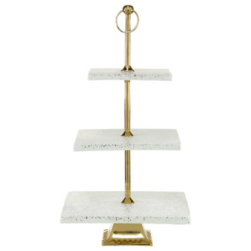 White Marble and Aluminum 3 Tier Tray Stand 51958