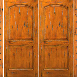 Knotty Alder External Prehung Double Door with Two Sidelites - Front Doors