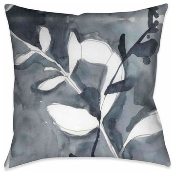 Grayscale Branches I Outdoor Decorative Pillow, 18"x18"