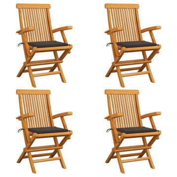 vidaXL Garden Chairs With Taupe Cushions, Set of 4, Solid Teak Wood